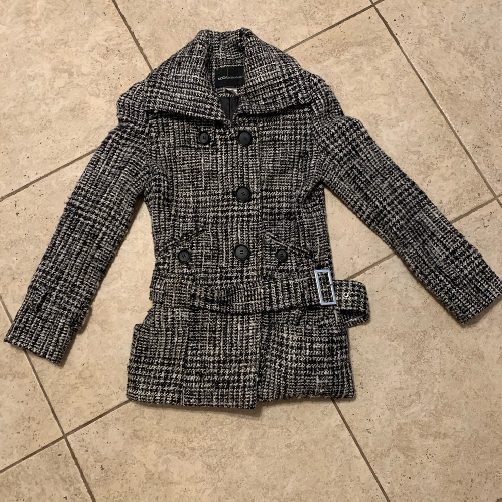 Moda International Belted Houndstooth Pea Coat